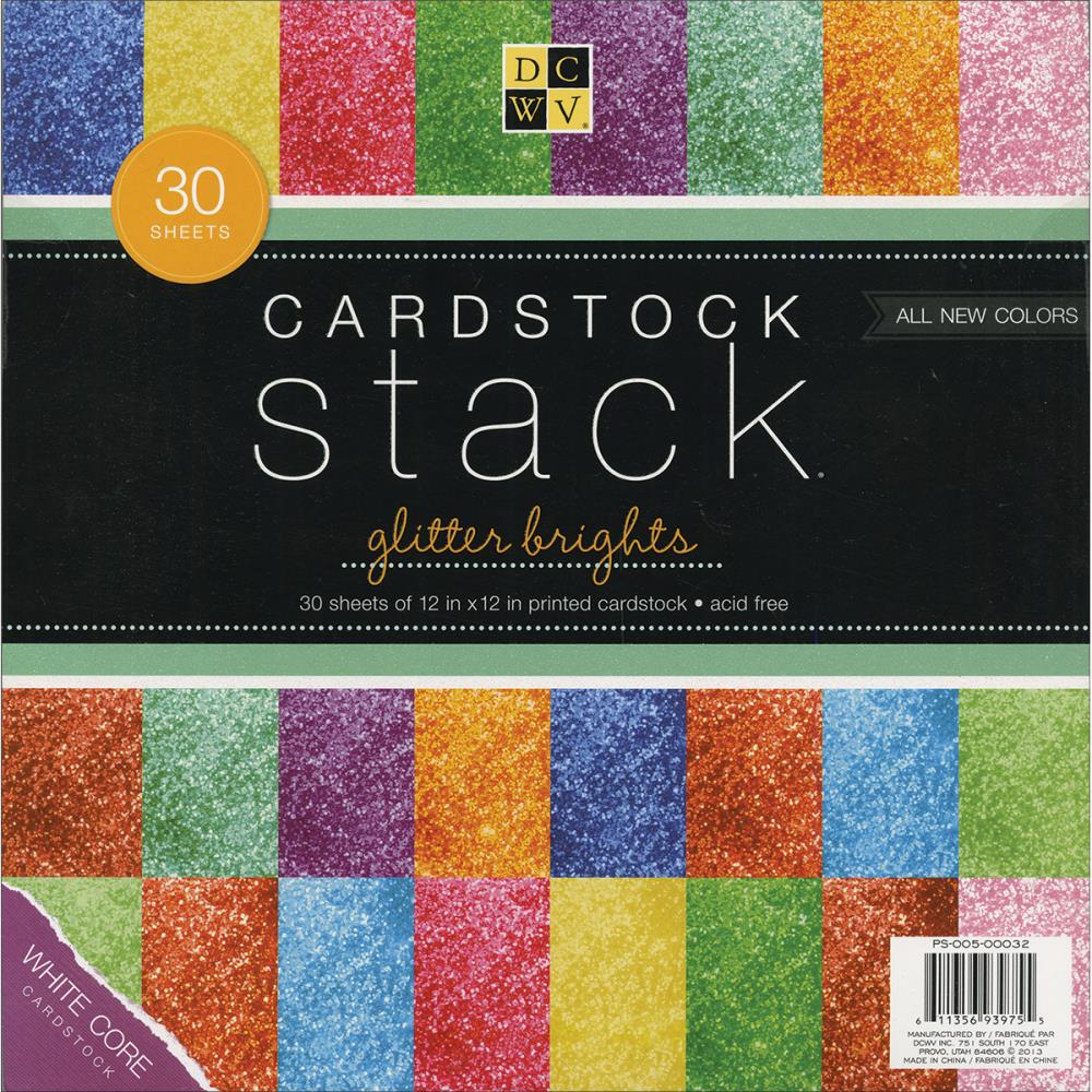 DCWV 12x12 Single Sided Cardstock Stack- Glitter Brights- 30 sheets