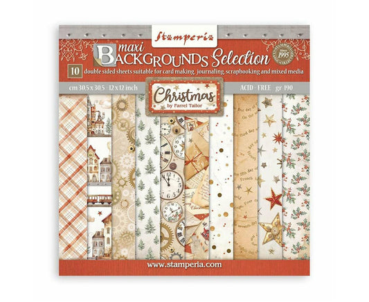 Stamperia 12x12 Double Sided Maxi Backgrounds Selection- Gear Up for Christmas