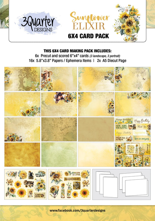 3Quarter Designs 6x4 Card Pack - Sunflower Elixir