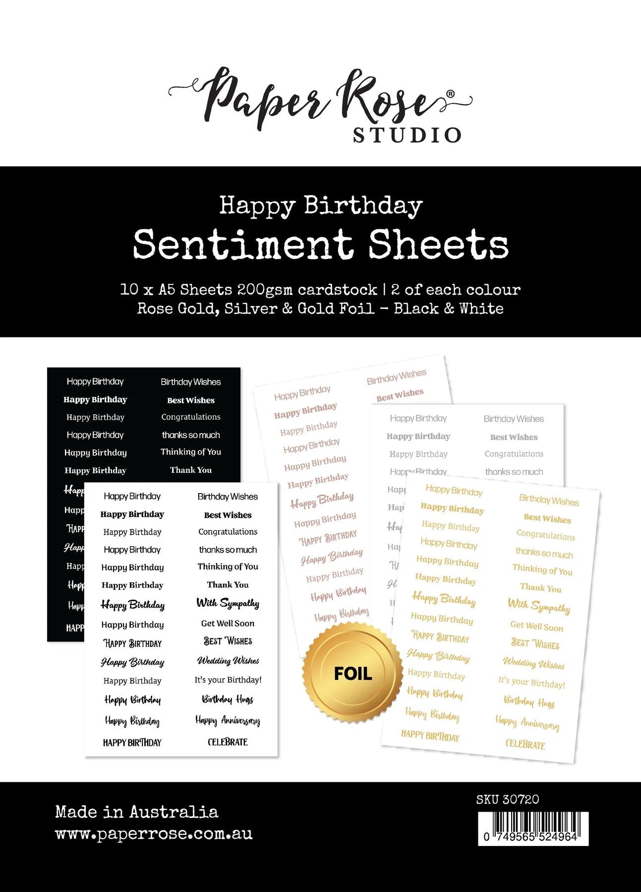 Paper Rose Studio A5 Sentiment Sheets - Happy Birthday