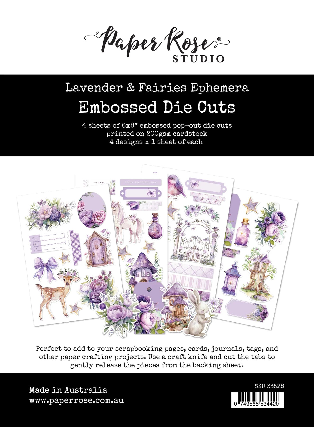 Paper Rose Studio Ephemera Embossed Die Cuts- Lavender & Fairies