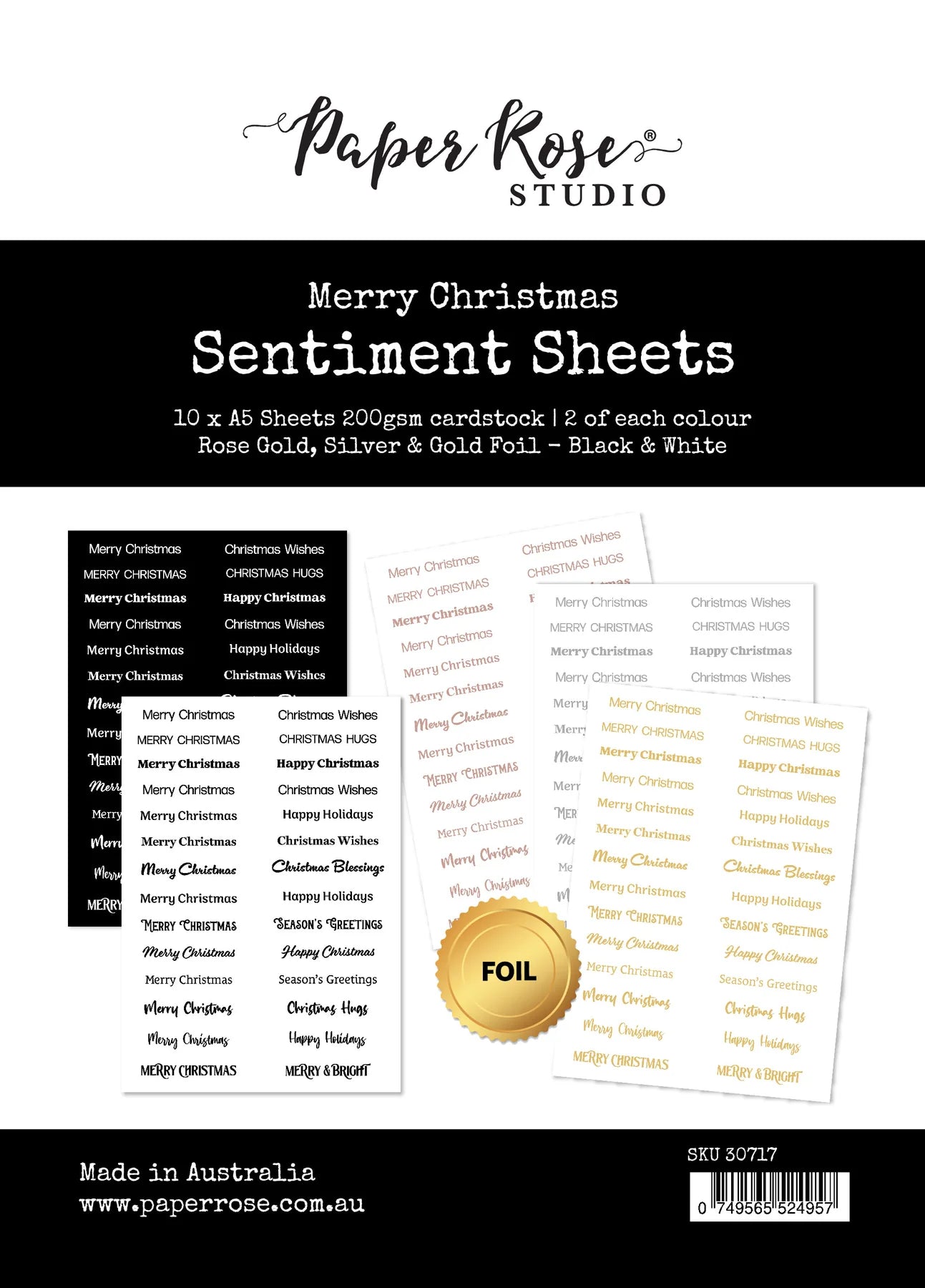 Paper Rose Studio A5 Sentiment Sheets- Merry Christmas 10 sheets