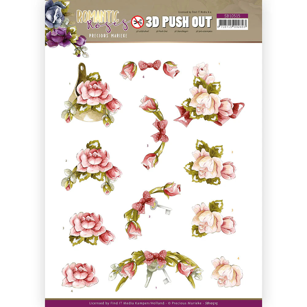 Find It Trading 3D Push Out A4 sheet - Romantic Roses