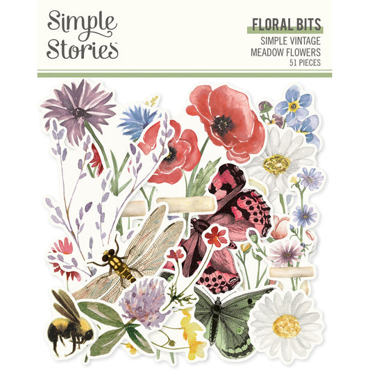 Simple Stories Ephemera Pack - Simple Vinatge Meadow Flowers Floral Bits