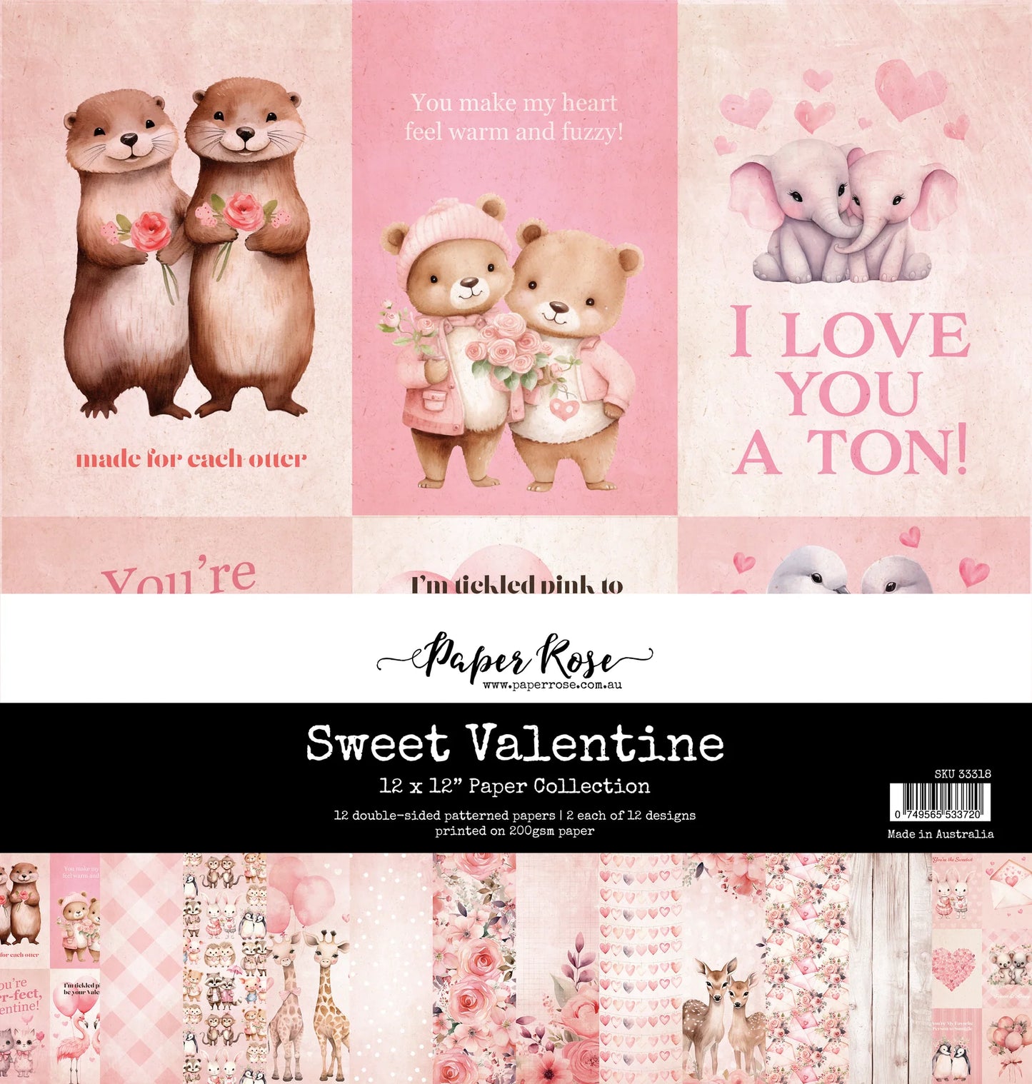 Paper Rose Studio 12x12 Double Sided Paper Pack - Sweet Valentine Collection