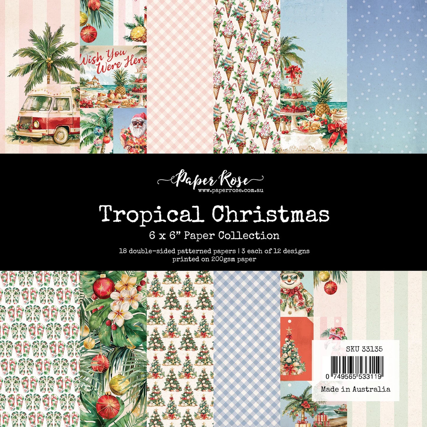 Paper Rose Studio 6x6 Paper Pad- Tropical Christmas