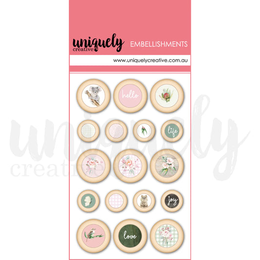 Uniquely Creative Embellishments - Peonies and Proteas Wooden Buttons