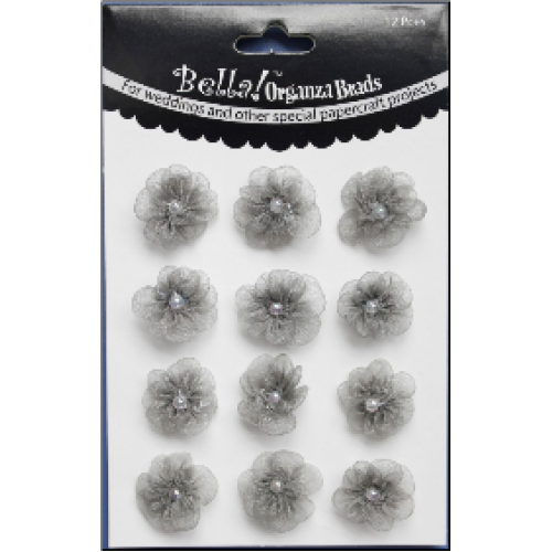 Bella! Organza Brads- Silver 12pcs