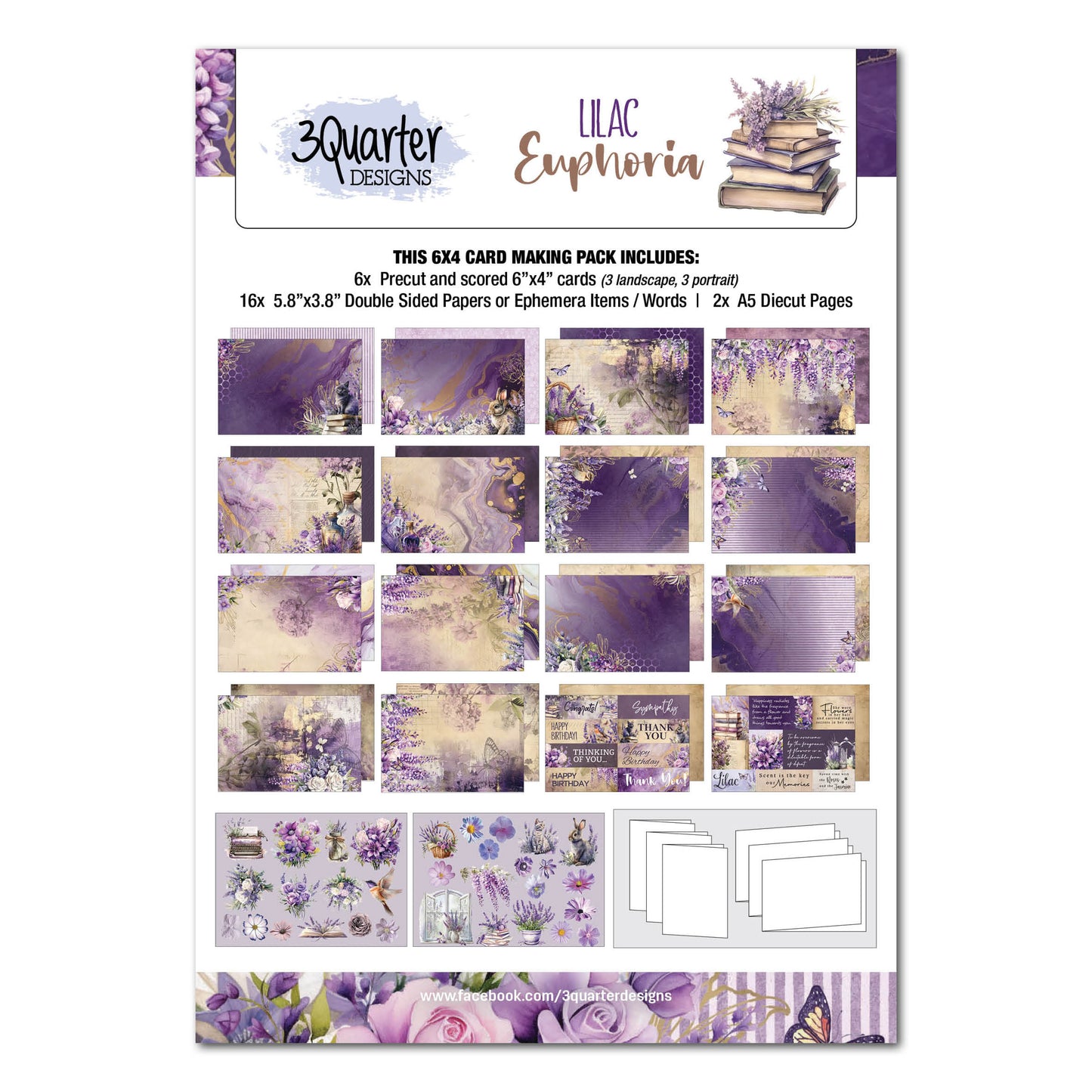 3Quarter Designs 6x4 Card Making Pack - Lilac Euphoria