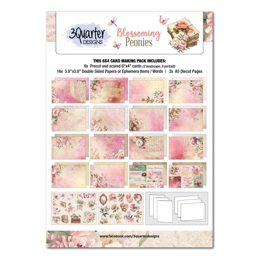 3Quarter Designs 6x4 Card Making Pack - Blossoming Peonies