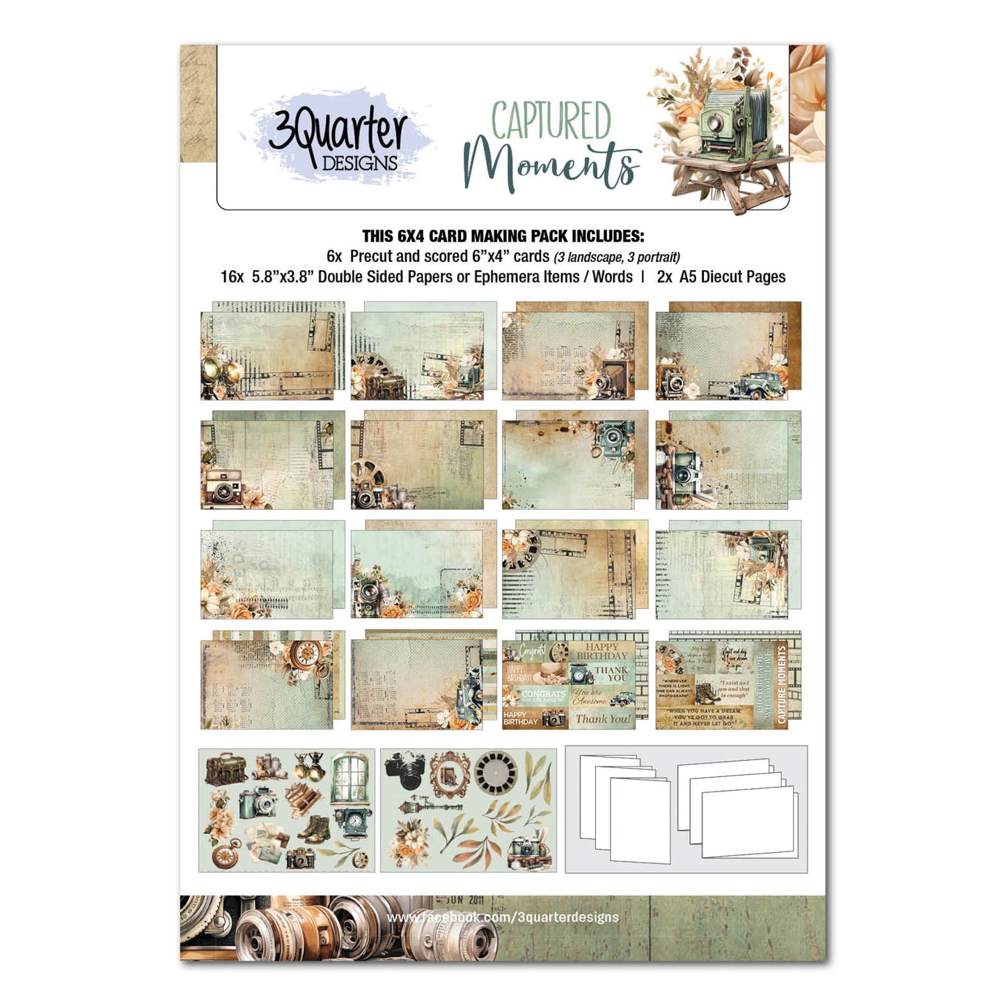 3Quarter Designs 6x4 Card Making Pack - Captured Moments