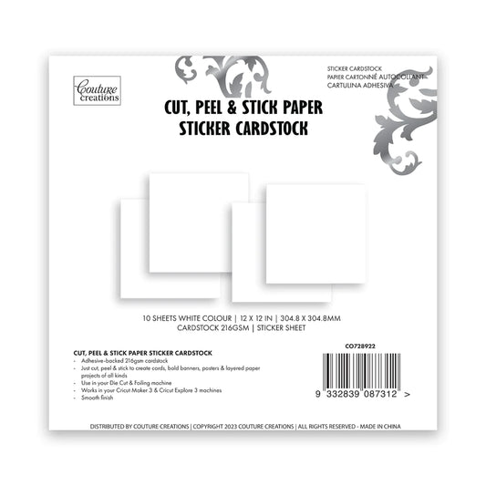 Couture Creations 12x12 Cut, Peel & Stick Paper Sticker Cardstock - White 10 pk