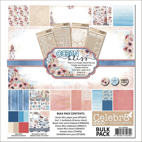 Celebr8 12x12 Double Sided Paper Pack -Ocean Bliss Bulk Pack