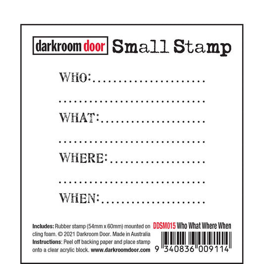 Darkroom Door Small Stamp - Who What Where When