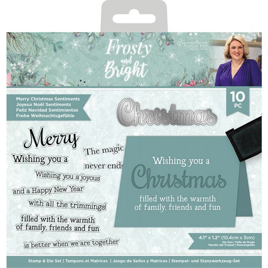 Crafters Companion Frosty & Bright Stamp & Die Set - Merry Christmas Sentiments